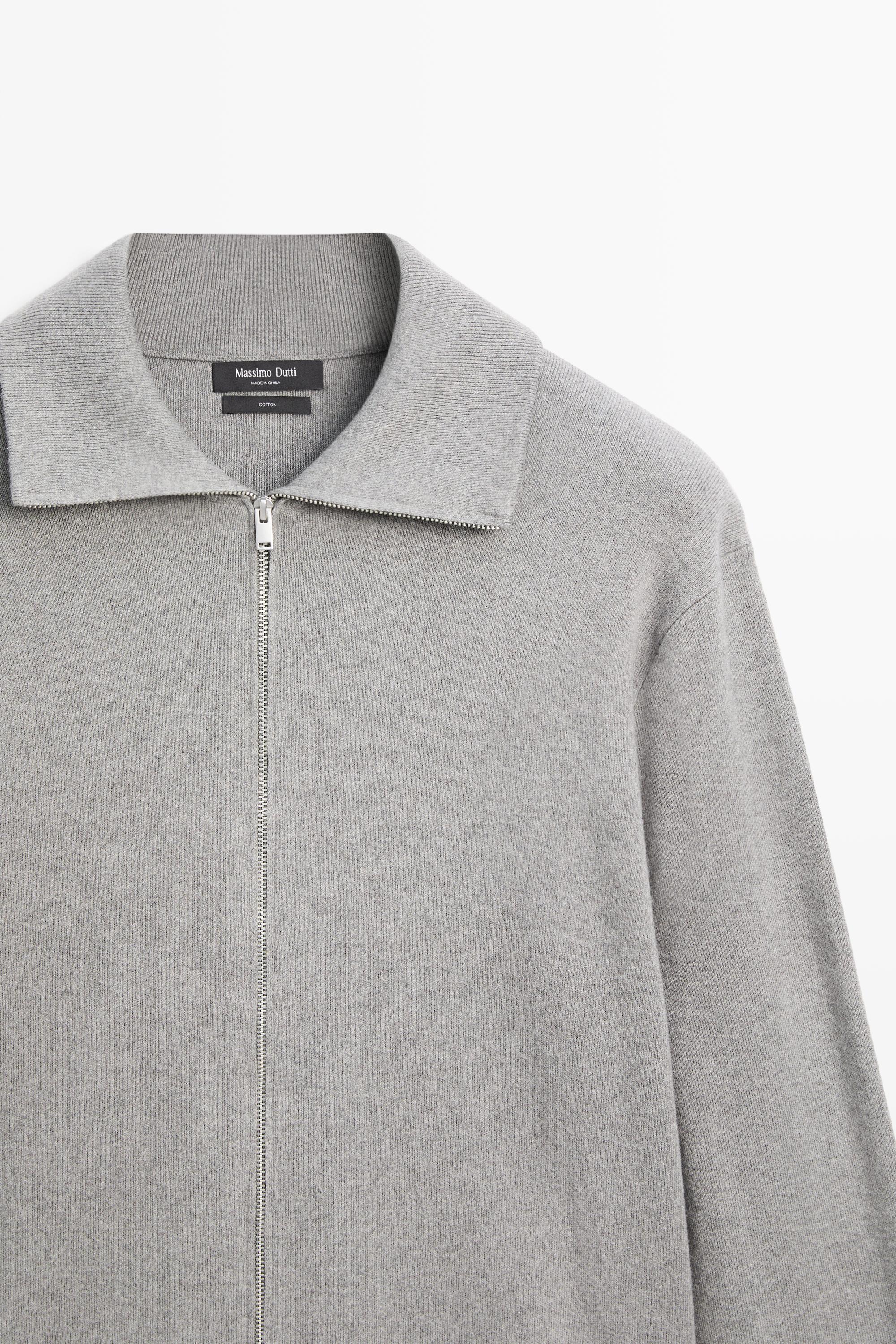 100% cotton zip-up knit cardigan